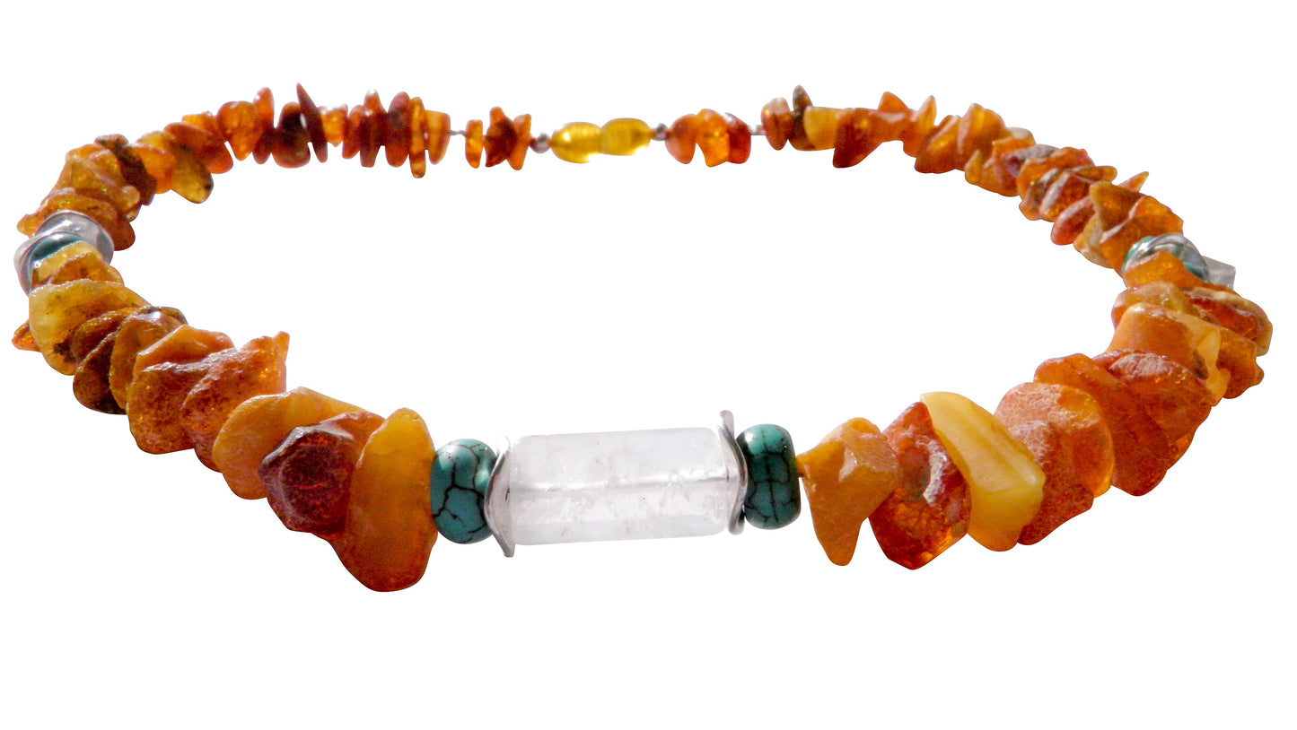 Hunde Bernsteinkette mit Bergkristall und Howlith Länge 41cm