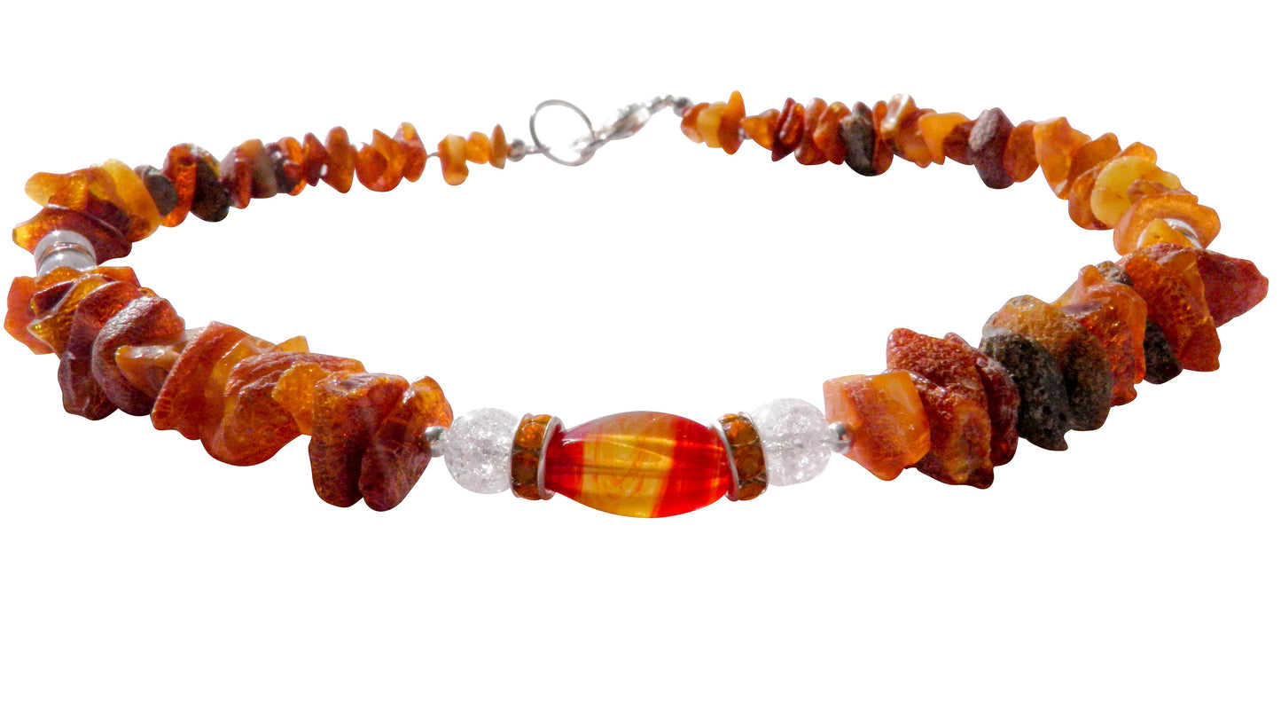 Hunde Bernsteinkette mit Achat und Bergkristall Länge 46cm