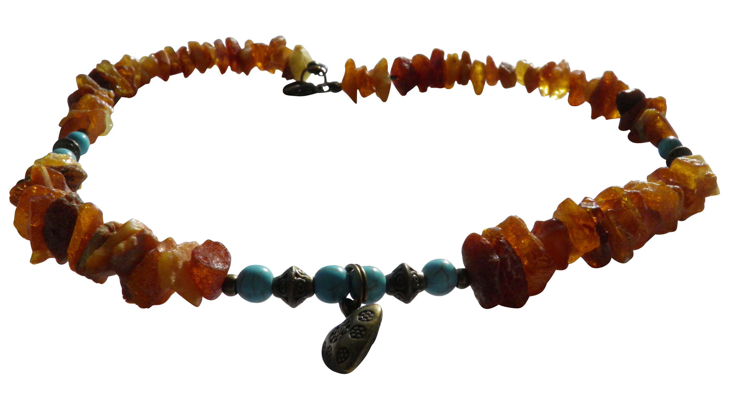 Hunde Bernsteinkette mit Howlith Herzchen Länge 45cm