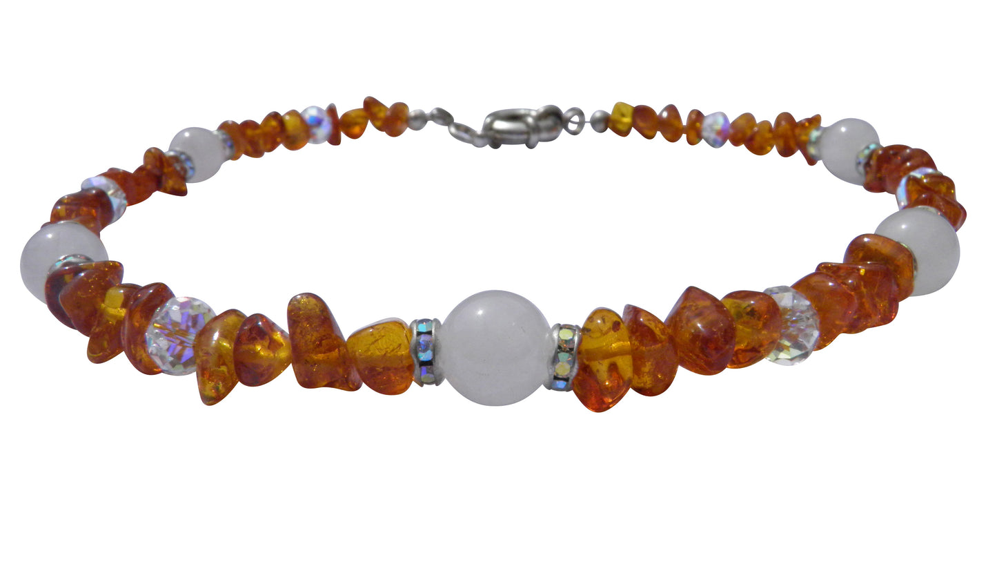 Bernsteinkette Hund Rosenquarz & Swari Länge 37cm