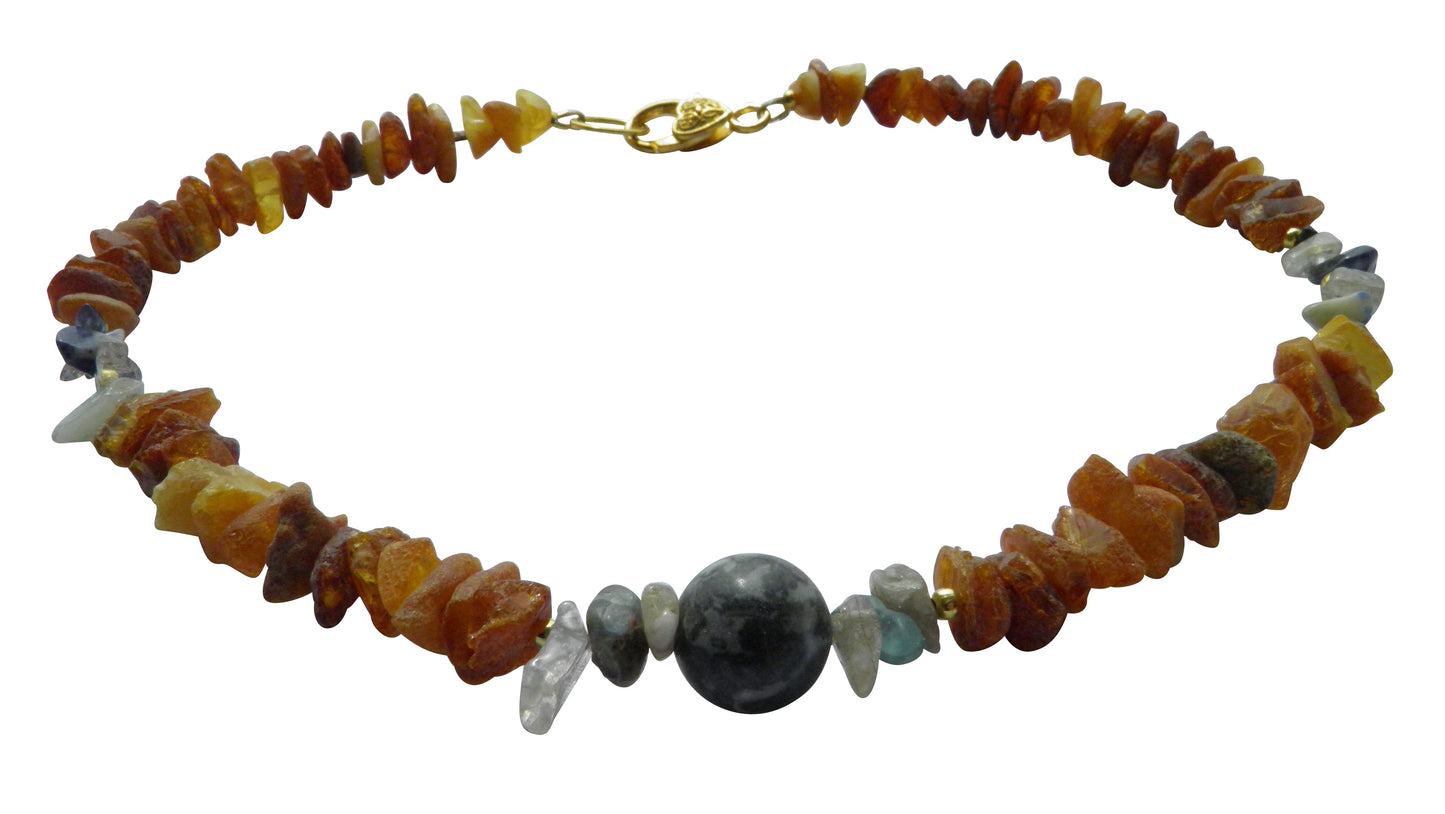 Hunde Bernsteinkette mit Hämatit und anderen Edelsteinen Länge 44cm