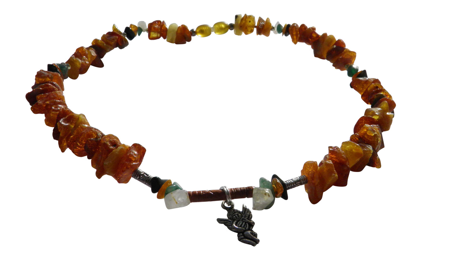 Hunde Bernsteinkette mit Edelsteinen Länge 40cm