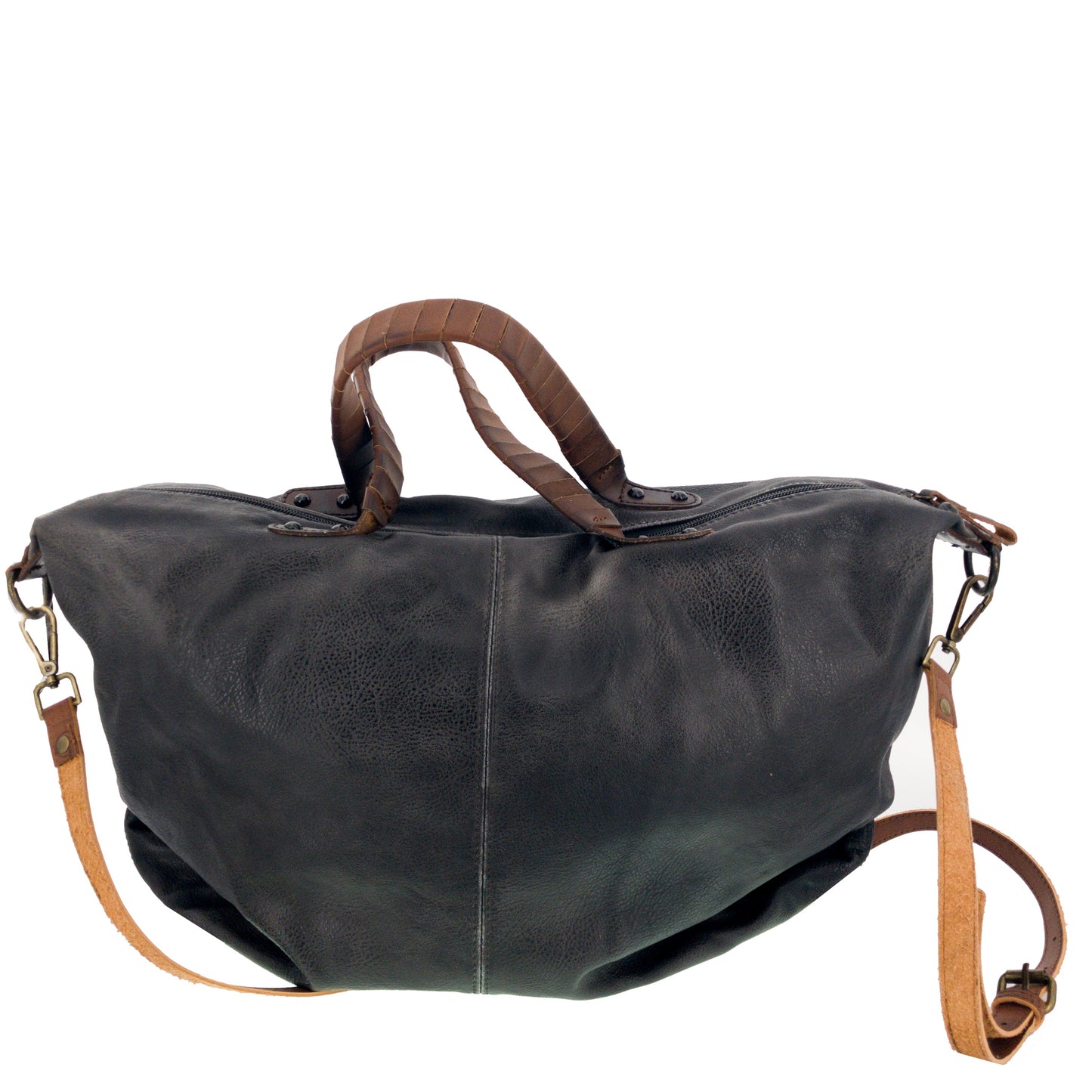 Große Vintage Bag Tasche mit Nieten Schwarz