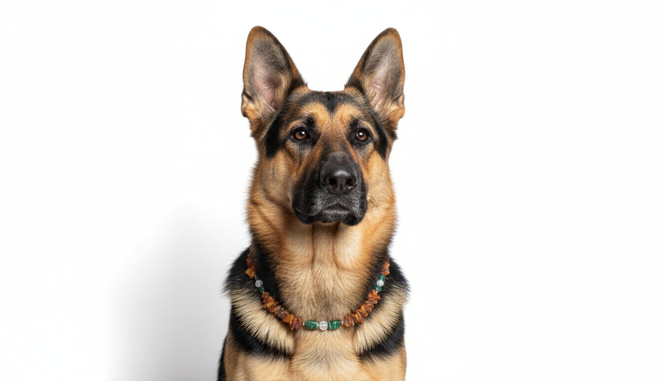 Hunde Bernsteinkette mit Bergkristall und Aventurin Länge 49cm
