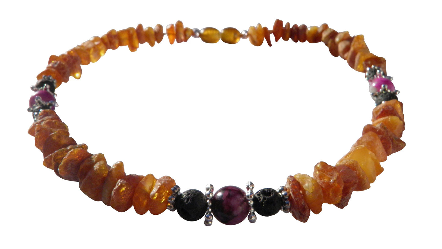 Hunde Bernsteinkette mit Lava und Sugilith Länge 33cm