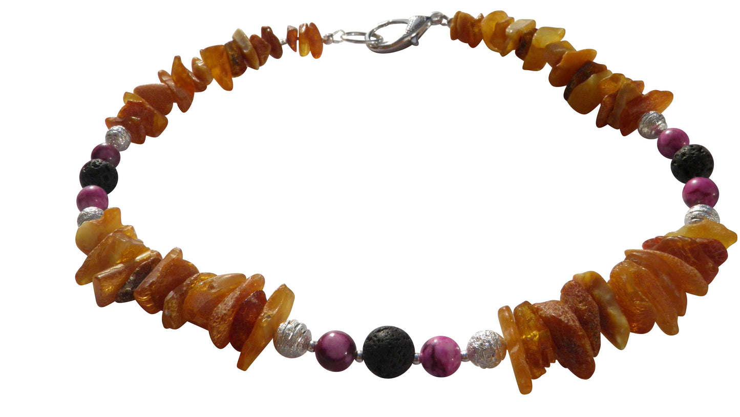 Hunde Bernsteinkette mit Lava und Sugilith Länge 45cm