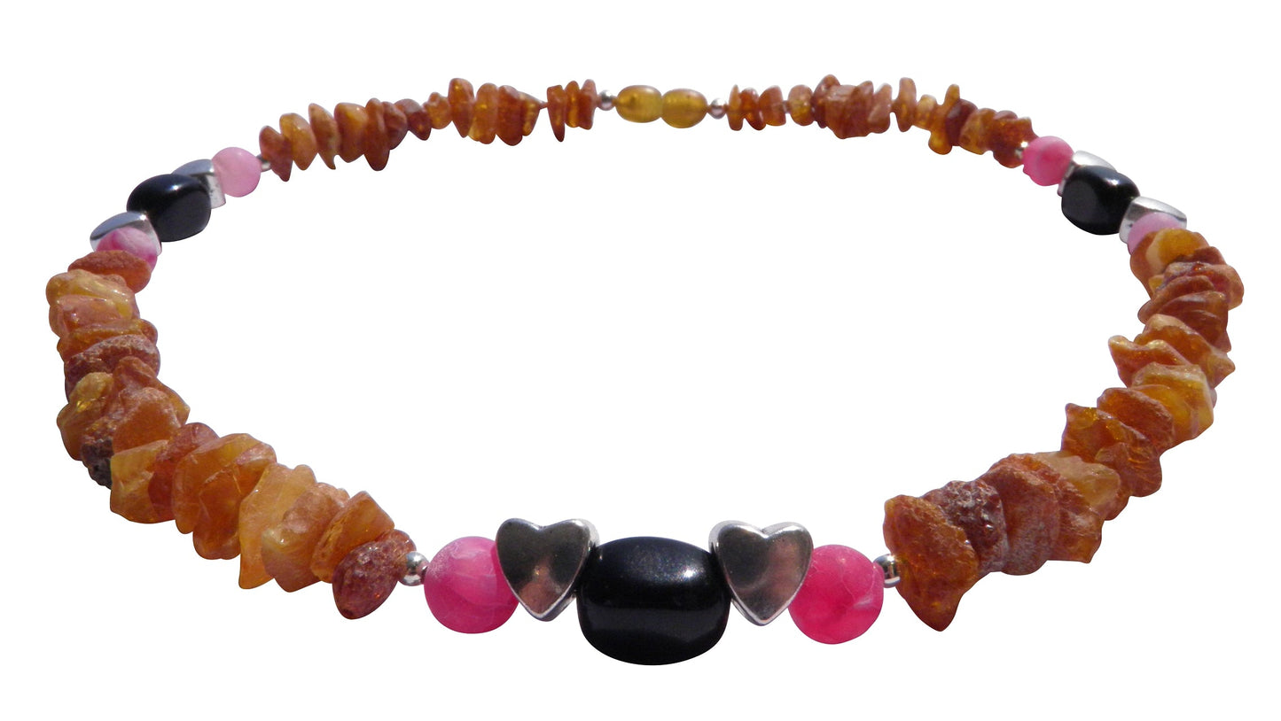 Bernsteinkette für den Hund mit Onyx und Achat Länge 42 cm