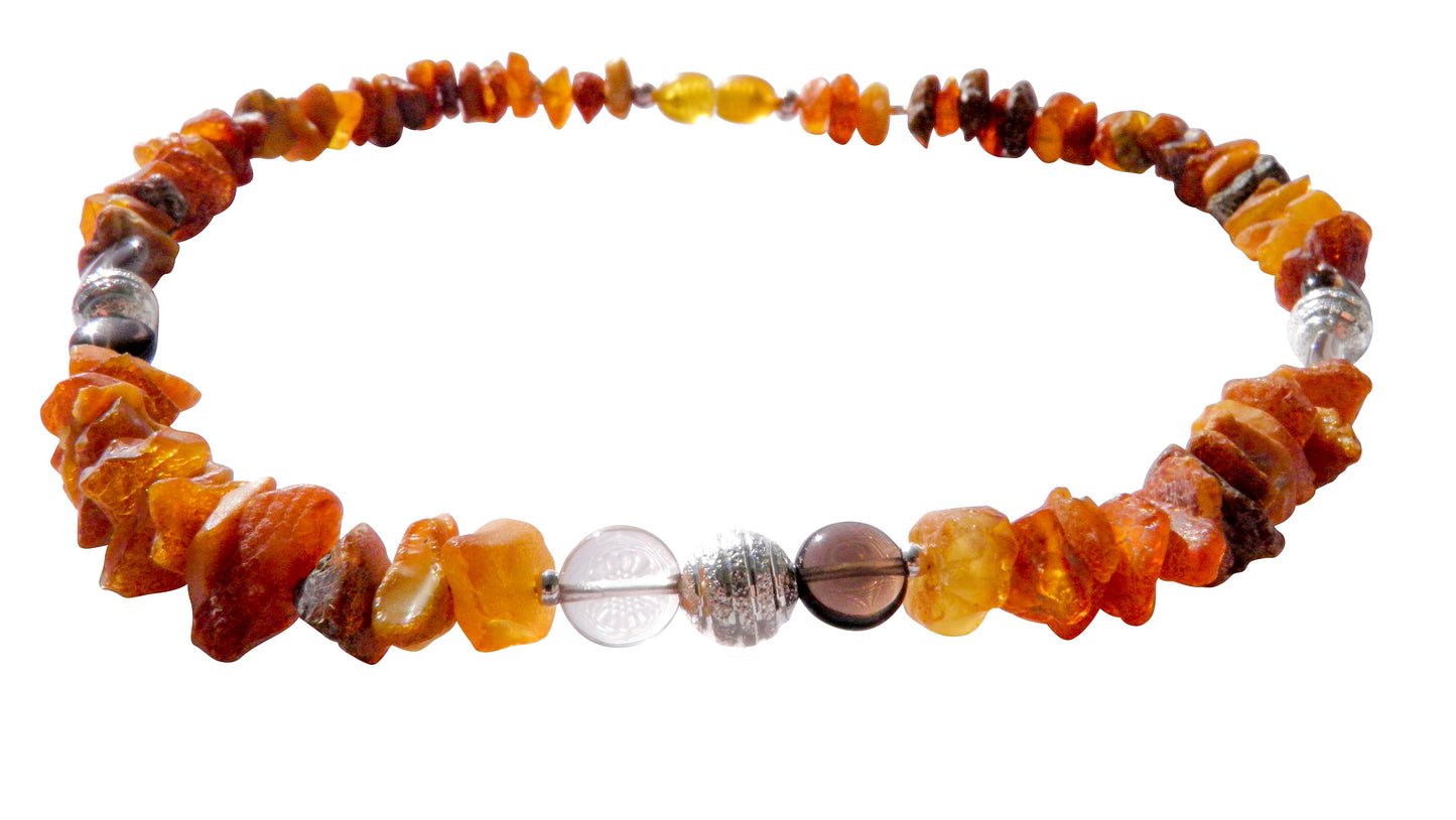 Bernsteinkette Hund mit Rauchquarz 37cm