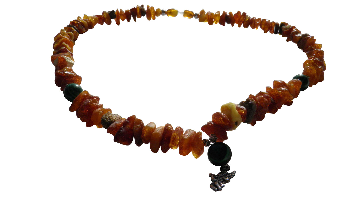 Hunde Bernsteinkette mit Malachit Engel Länge 47cm