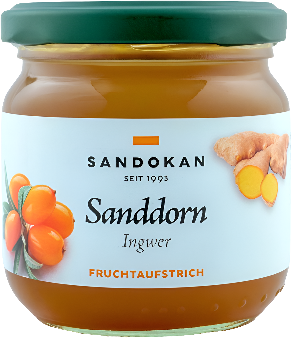 Fruchtaufstrich Sanddorn Ingwer 225 g – Andys Sylter Genusswelt Fruchtaufstrich Sanddorn Ingwer 225 g – Andys Sylter Genusswelt