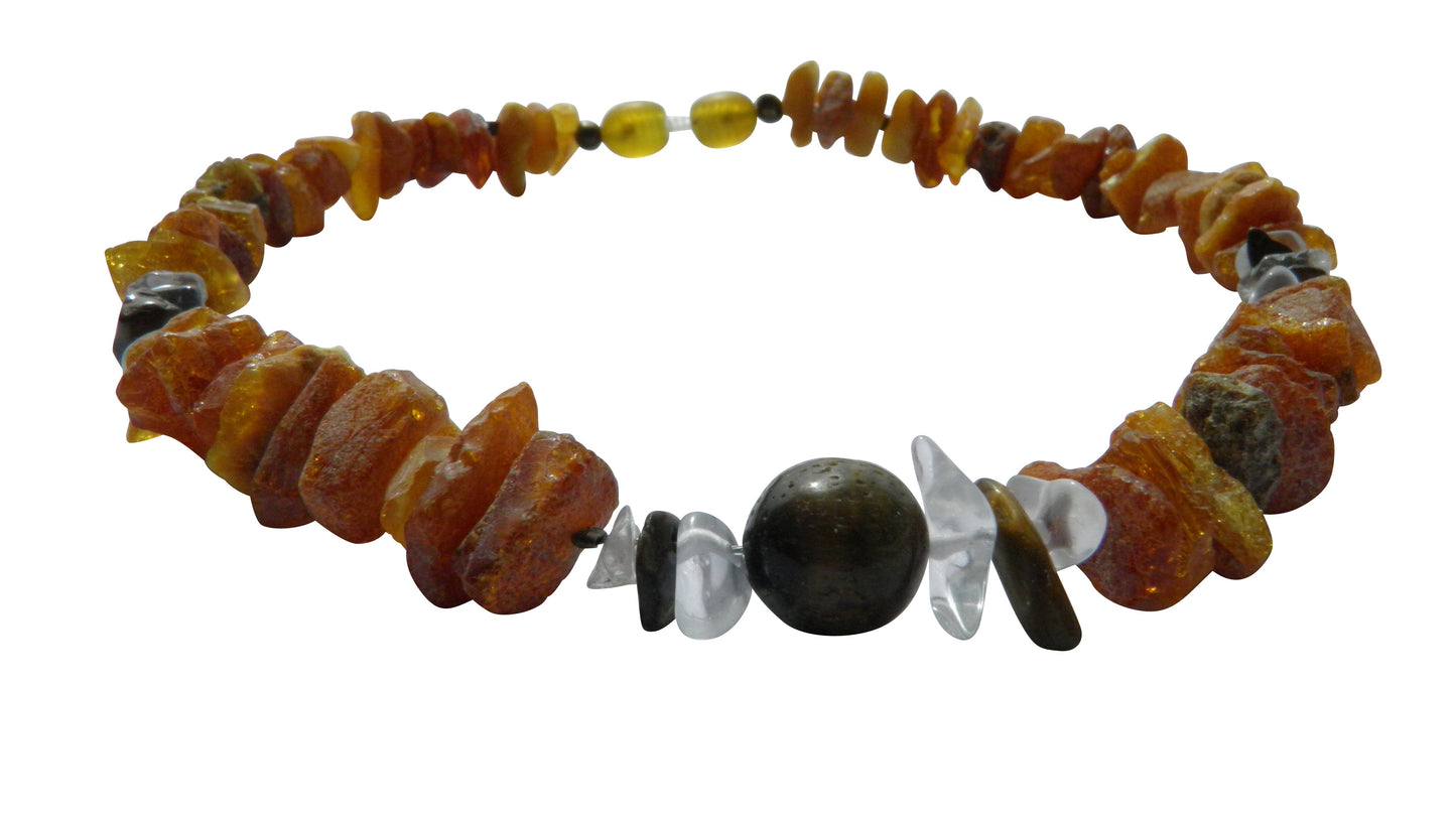 Hunde Bernsteinkette mit Bergkristall und Tigerauge 31cm Länge