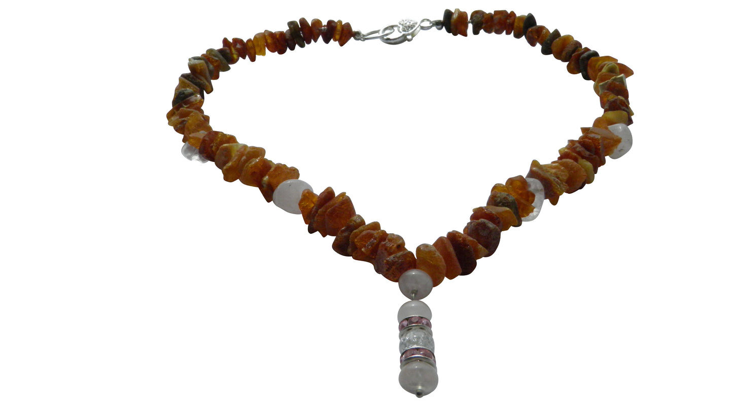 Bernsteinkette für den Hund mit Rosenquarz Länge 47cm