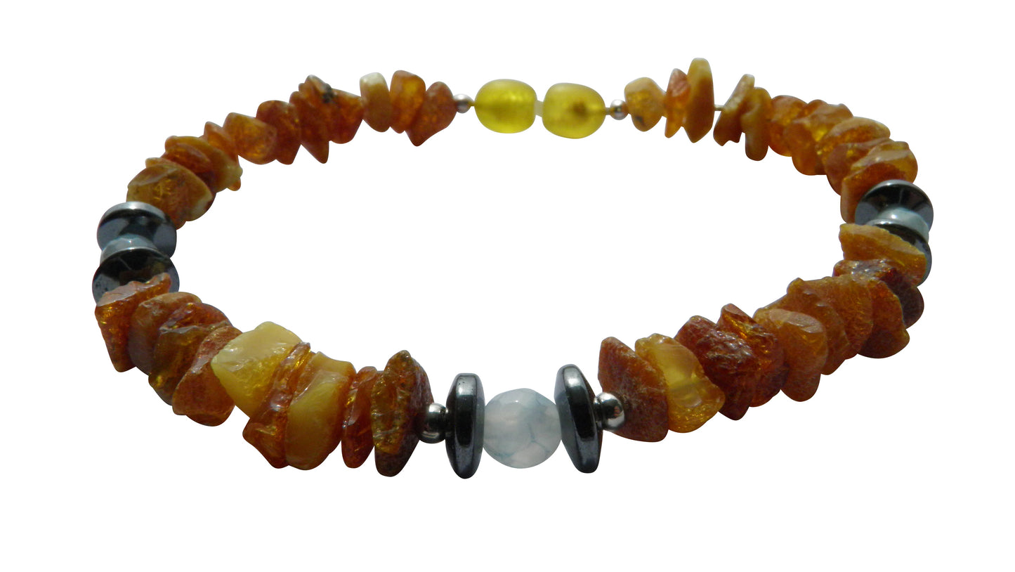 Hunde Bernsteinkette mit Achat und Hämatit Länge 22cm