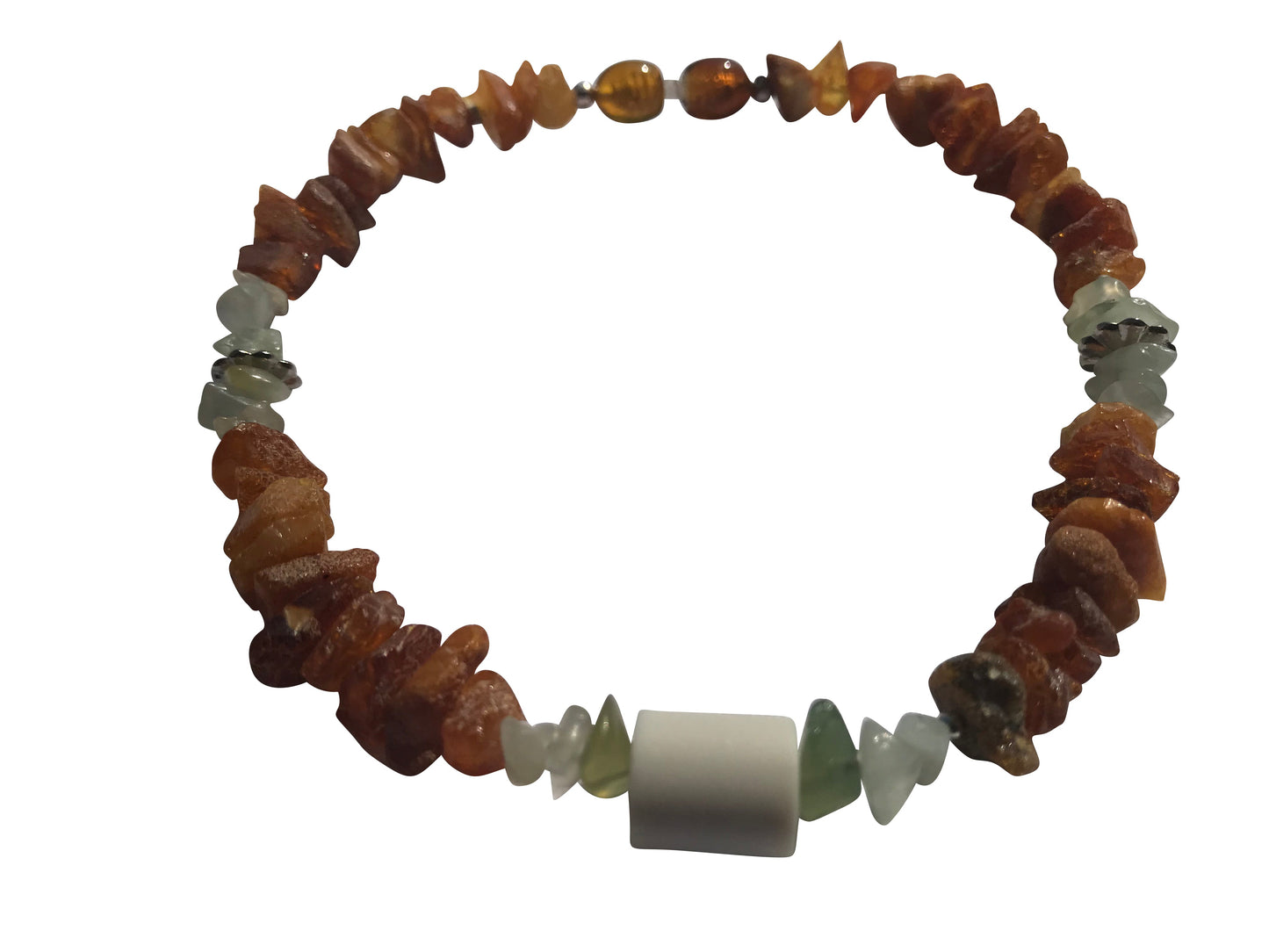 Hunde Bernsteinkette EM-Keramik Pipes und Jade Länge 26cm