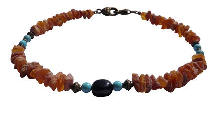 Bernsteinkette für den Hund mit Onyx und Howlith 39cm