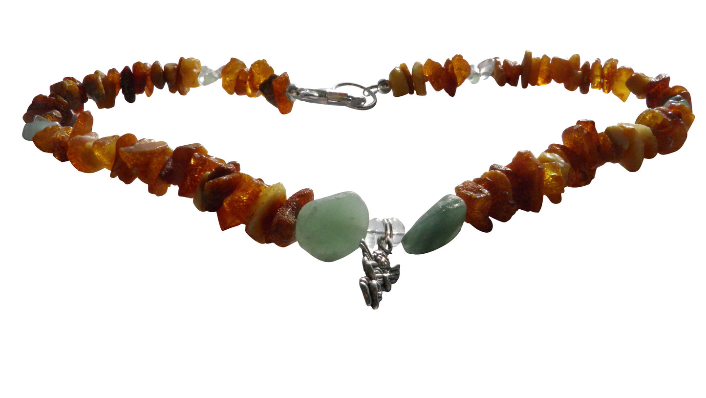 Hunde Bernsteinkette mit Bergkristall und Aventurin Länge 48cm
