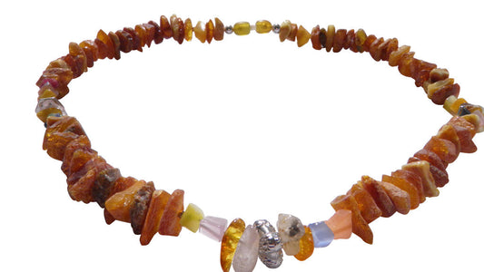 Hunde Bernsteinkette mit Edelsteinmix Länge 43cm