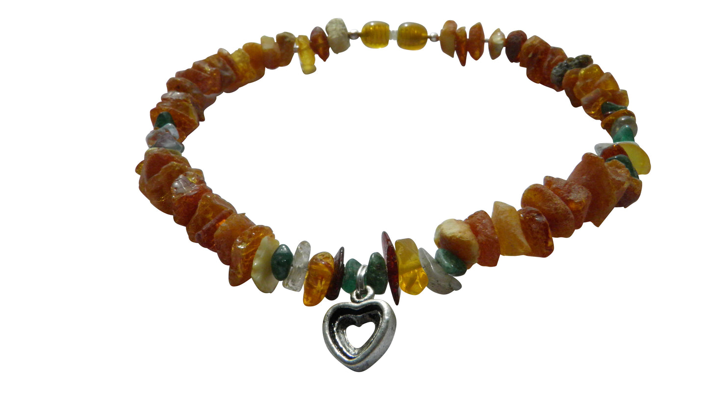 Hunde Bernsteinkette Edelsteinmix mit Herzchen 27cm Länge