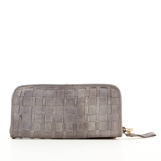 Leder Geldbeutel in Flechtoptik Grau