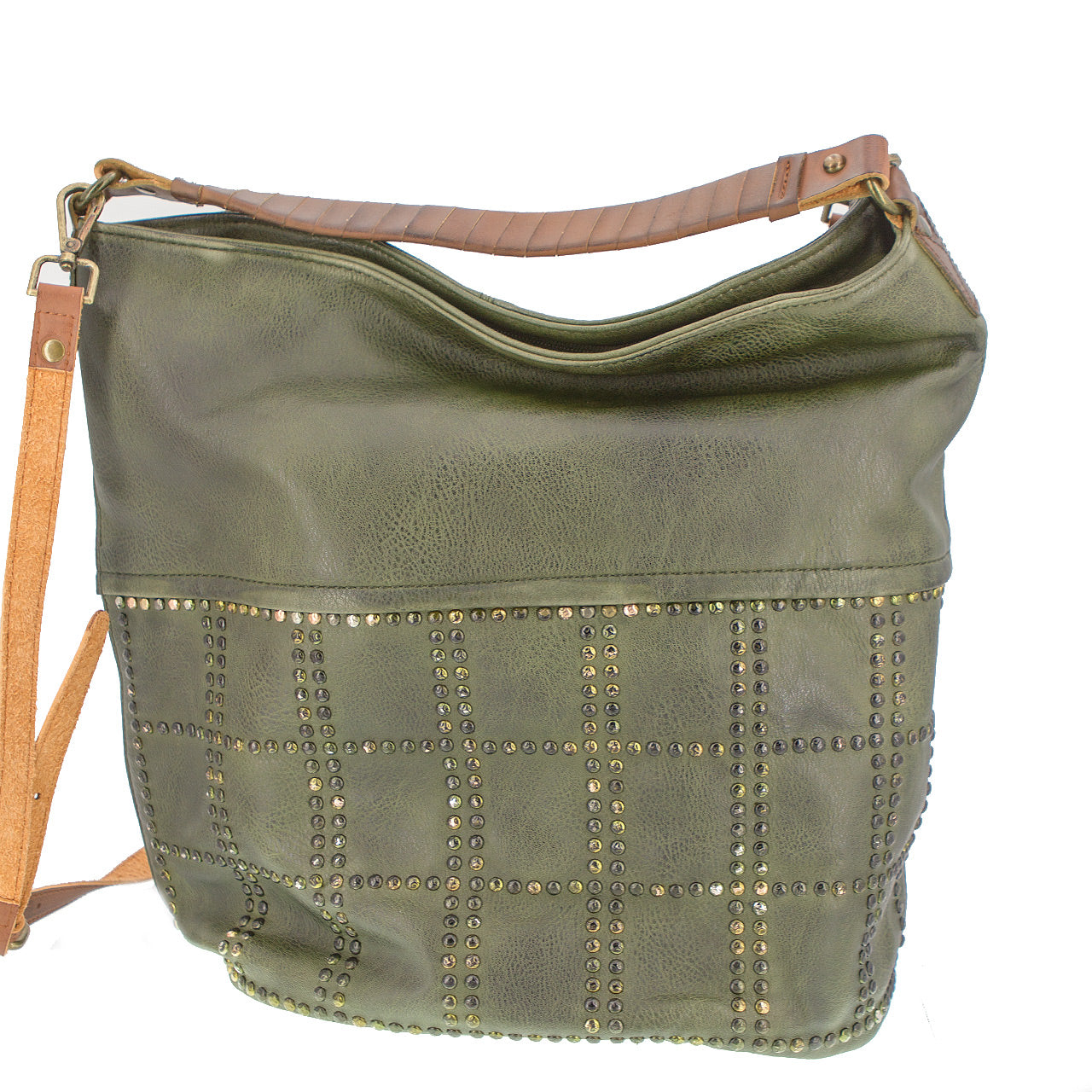 Vintage Schultertasche Beutel mit Nieten Grün