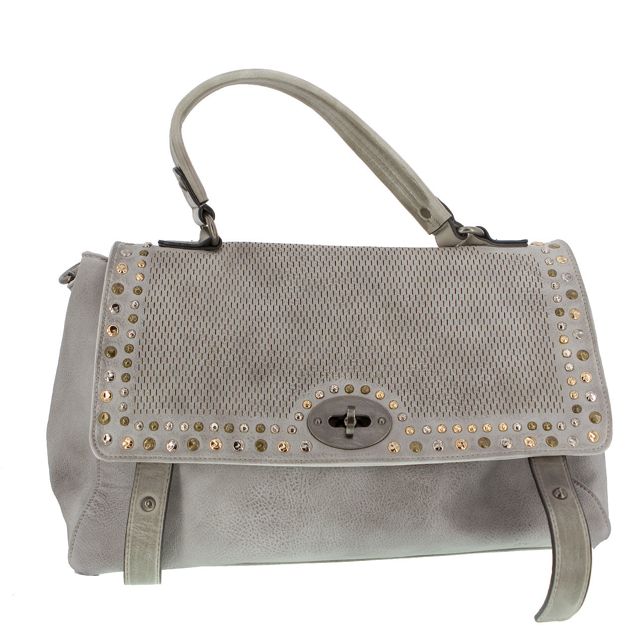 Handtasche Beige mit Nieten Grau