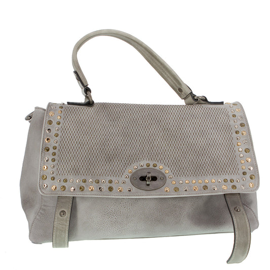 Handtasche Beige mit Nieten Grau