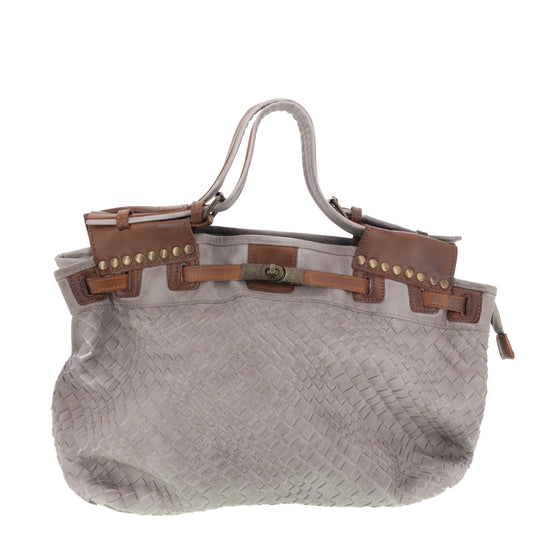 Vintage Doctor Bag Tasche Flechtoptik Grau