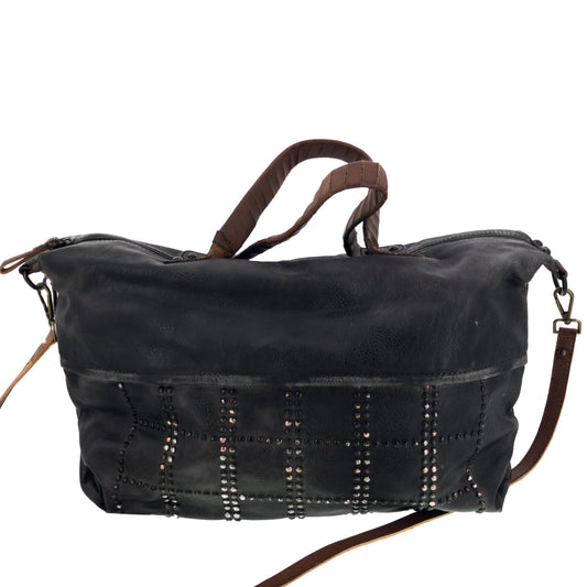 Große Vintage Bag Tasche mit Nieten Schwarz