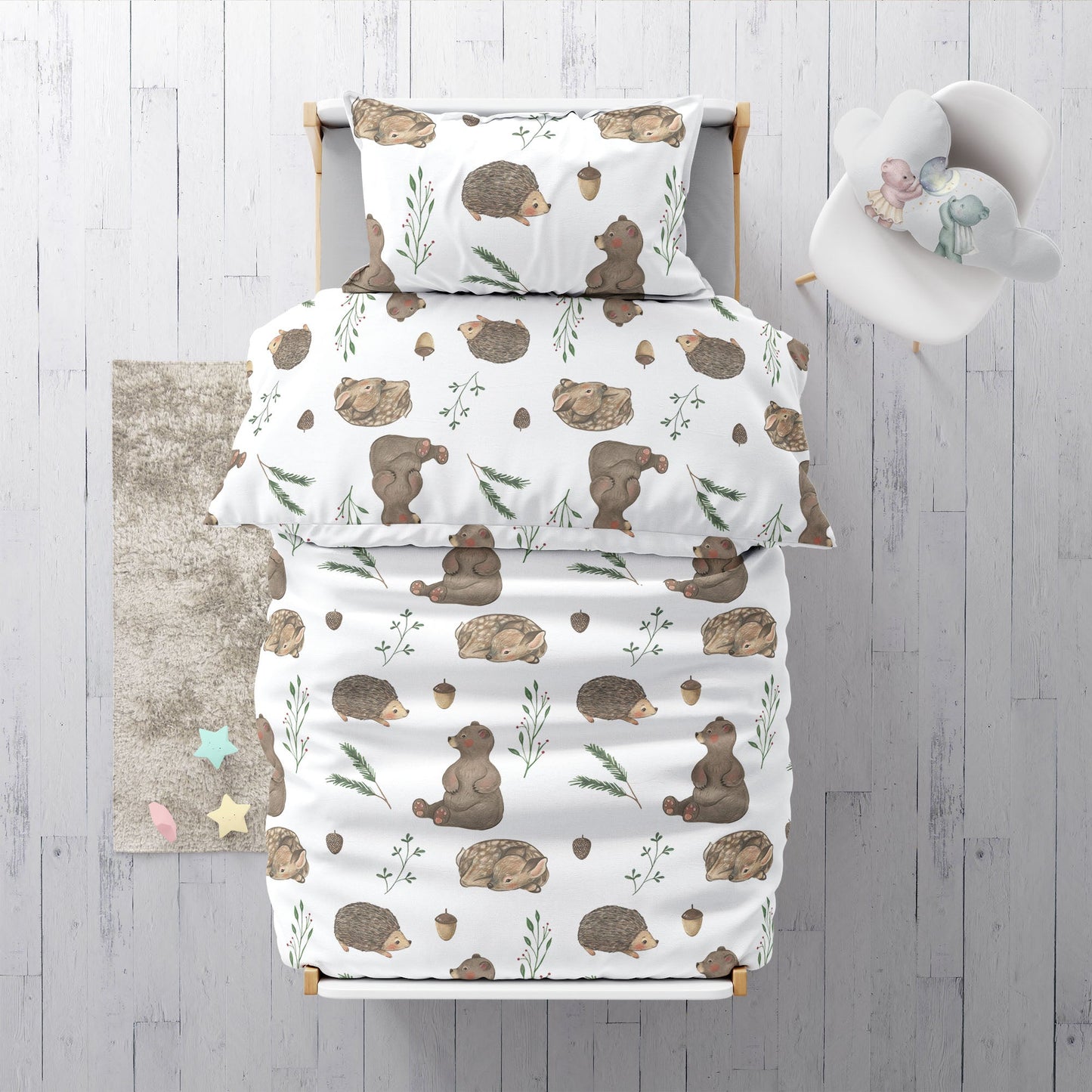 “Bär, Igel, Reh” Premium Kinderbettwäsche