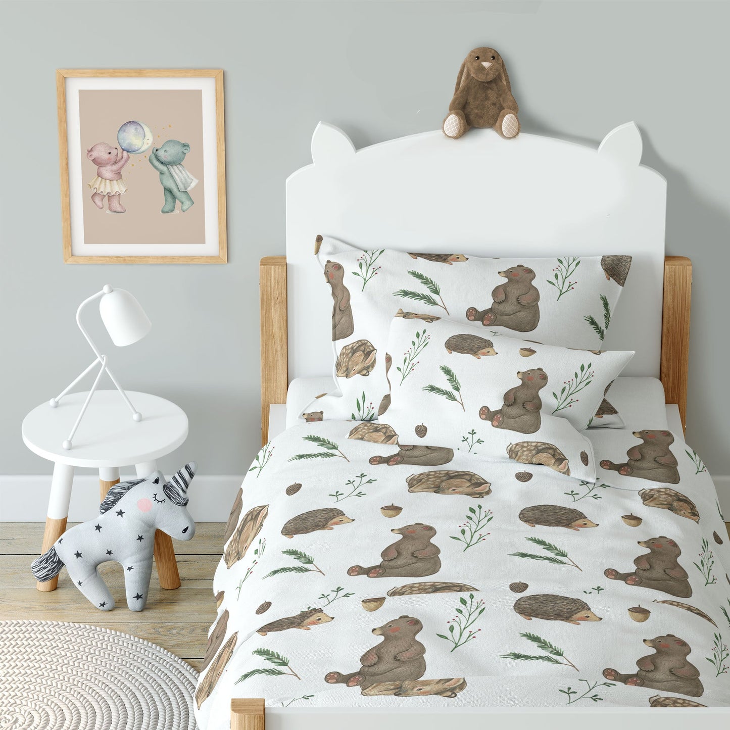 “Bär, Igel, Reh” Premium Kinderbettwäsche