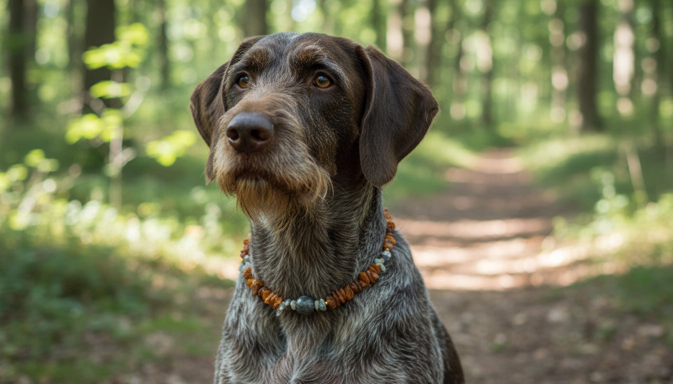 Hunde Bernsteinkette mit Hämatit und anderen Edelsteinen Länge 44cm