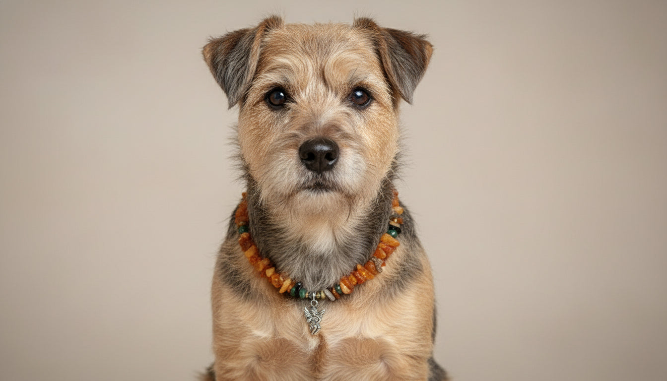 Hunde Bernsteinkette mit Edelsteinen und Engel Länge 32cm