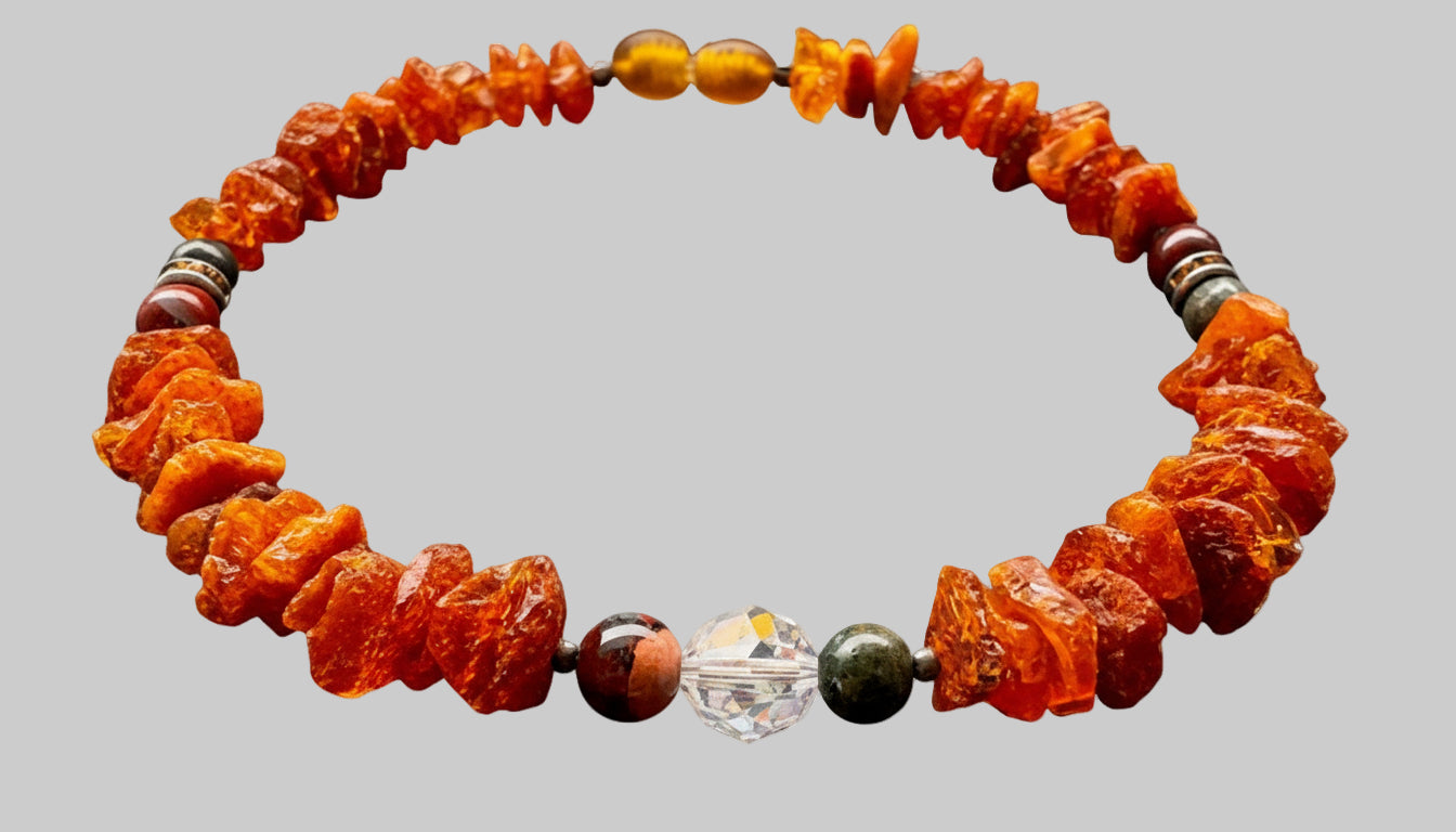 Hunde Bernsteinkette mit Jaspis Länge 25cm