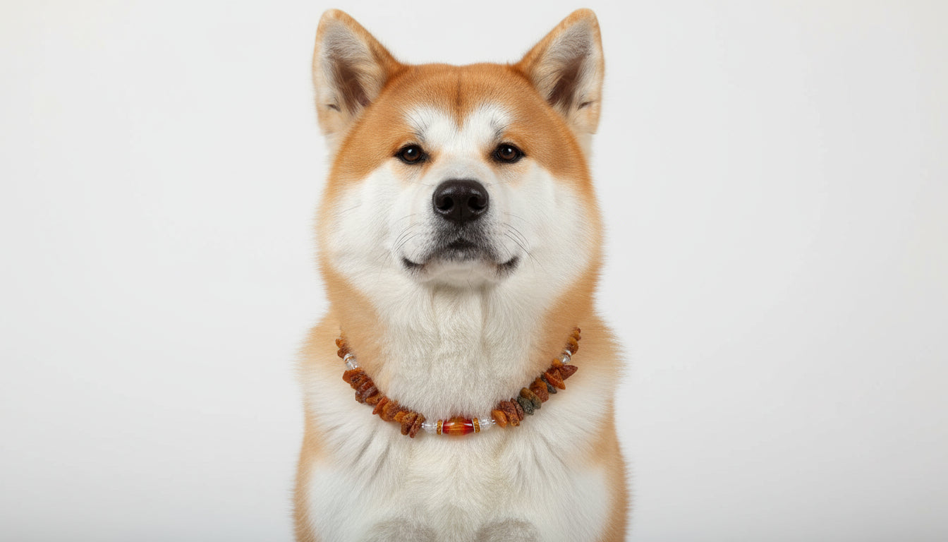 Hunde Bernsteinkette mit Achat und  Bergkristall Länge 46cm