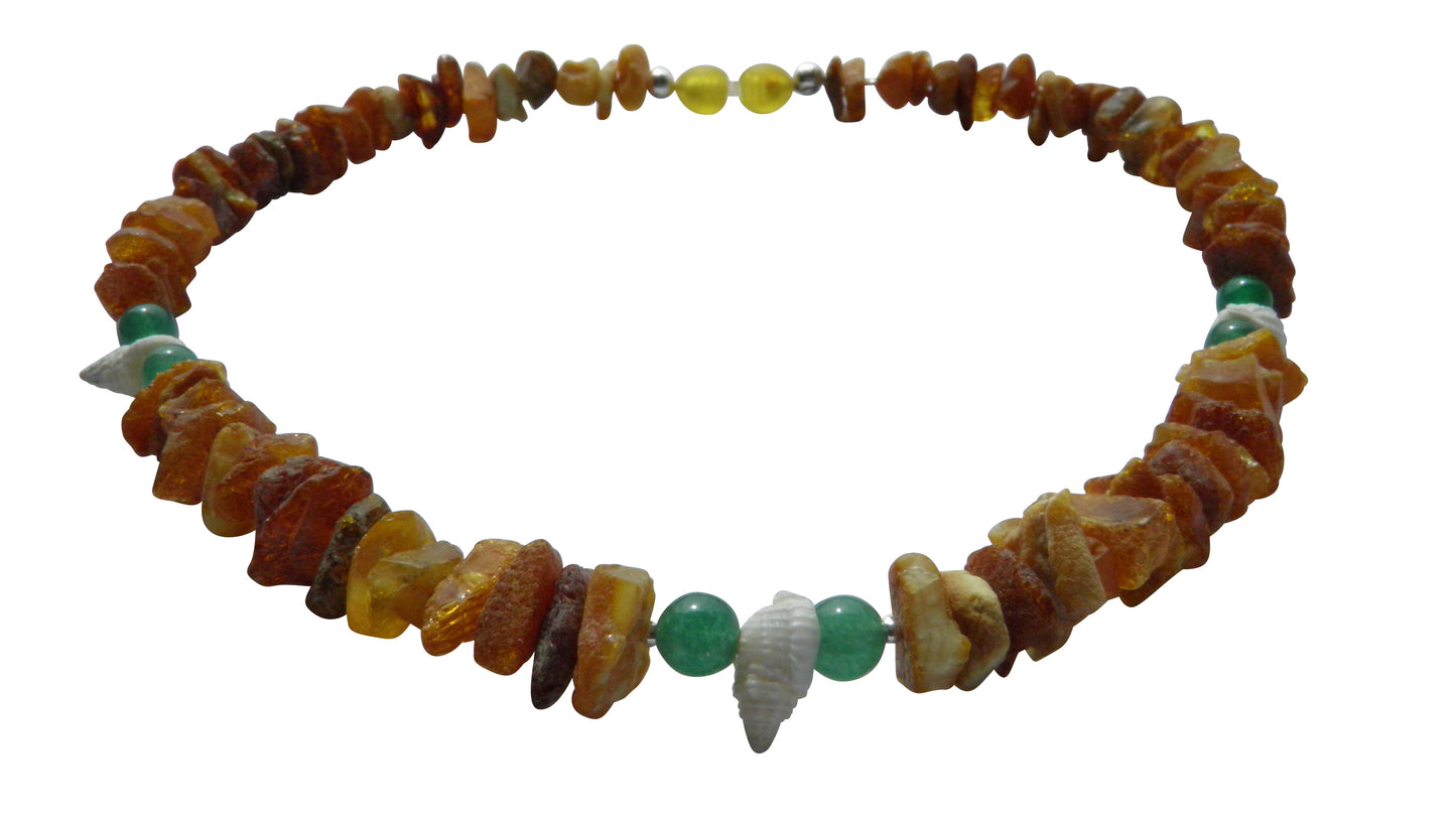 Hunde Bernsteinkette mit Aventurin und Muscheln Länge 37cm