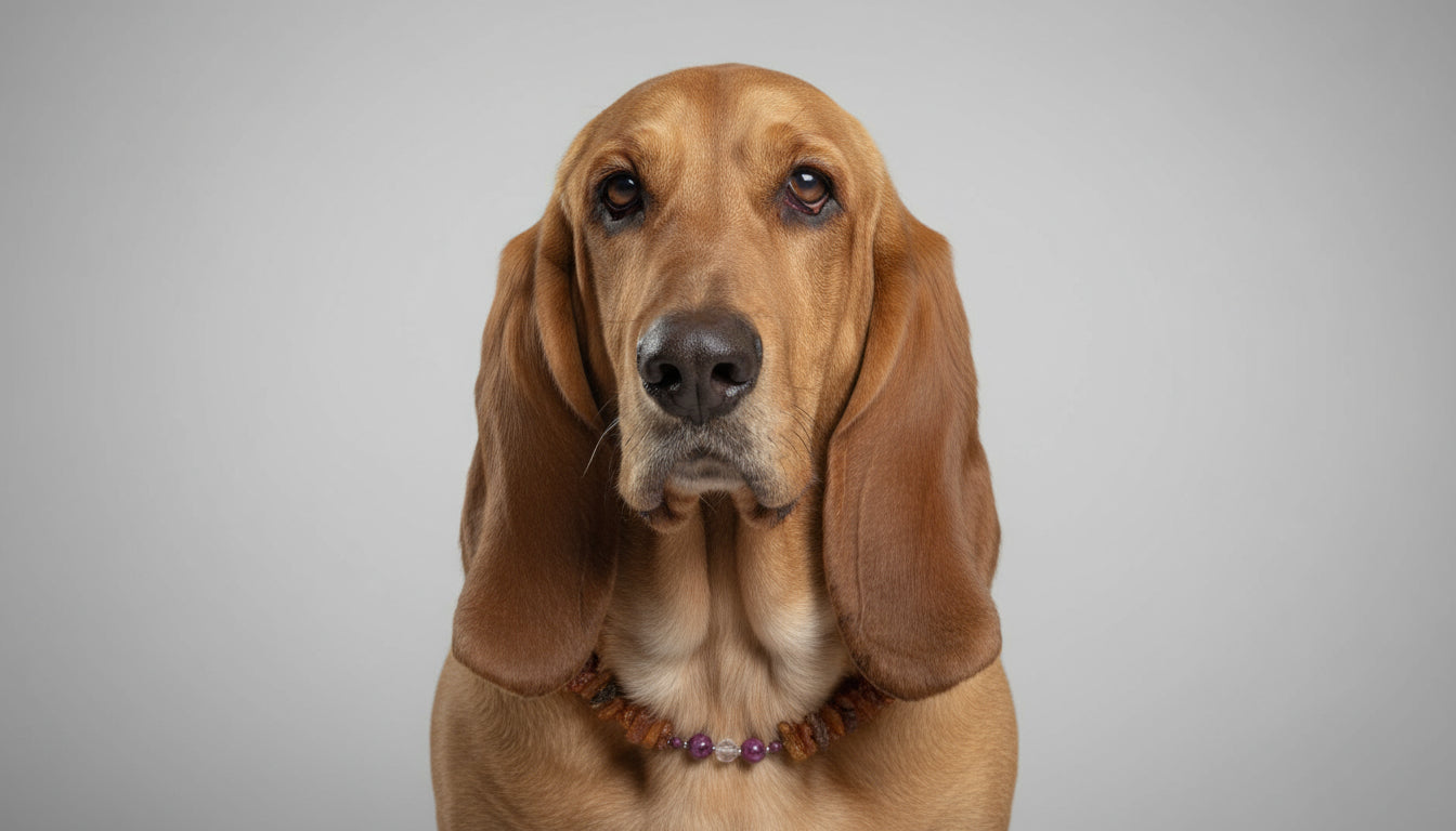 Bernsteinkette für den Hund mit Mondstein und  Sugilith Länge 48cm