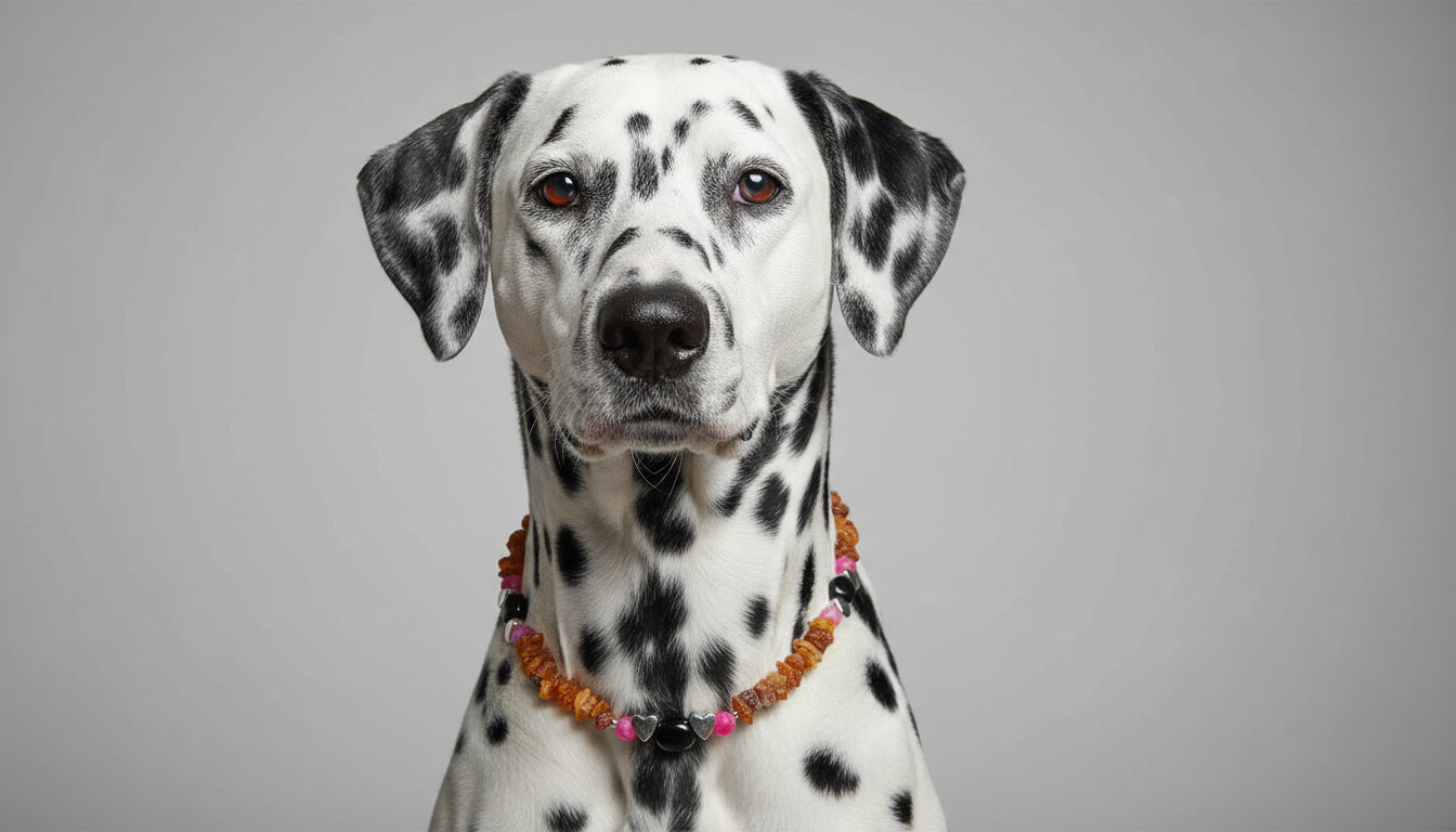 Bernsteinkette für den Hund mit Onyx und Achat Länge 42 cm