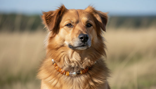 Bernsteinkette Hund mit Rauchquarz 37cm