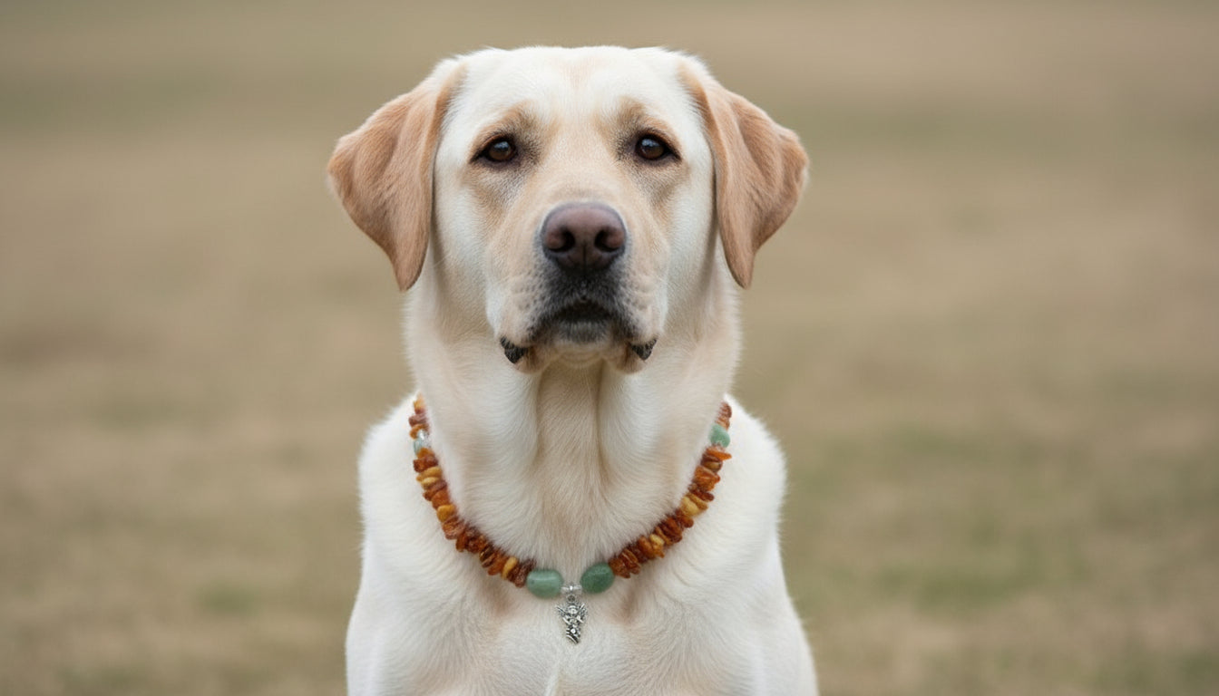 Hunde Bernsteinkette mit Bergkristall und Aventurin Länge 48cm