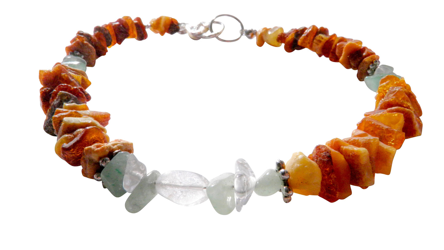 Hunde Bernsteinkette mit Jade und Bergkristall Länge 34cm