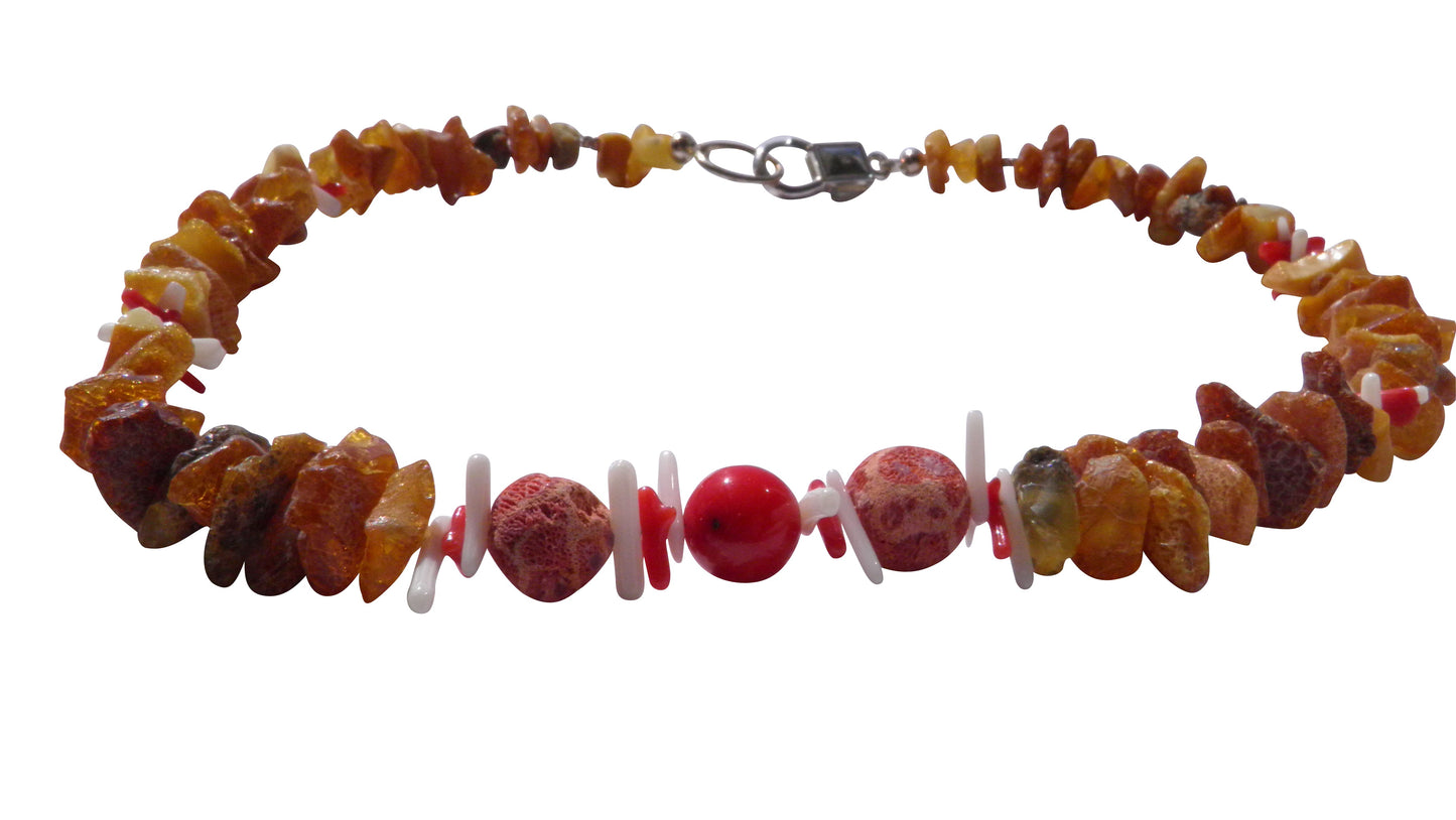 Hunde Bernsteinkette mit Koralle Länge 46cm