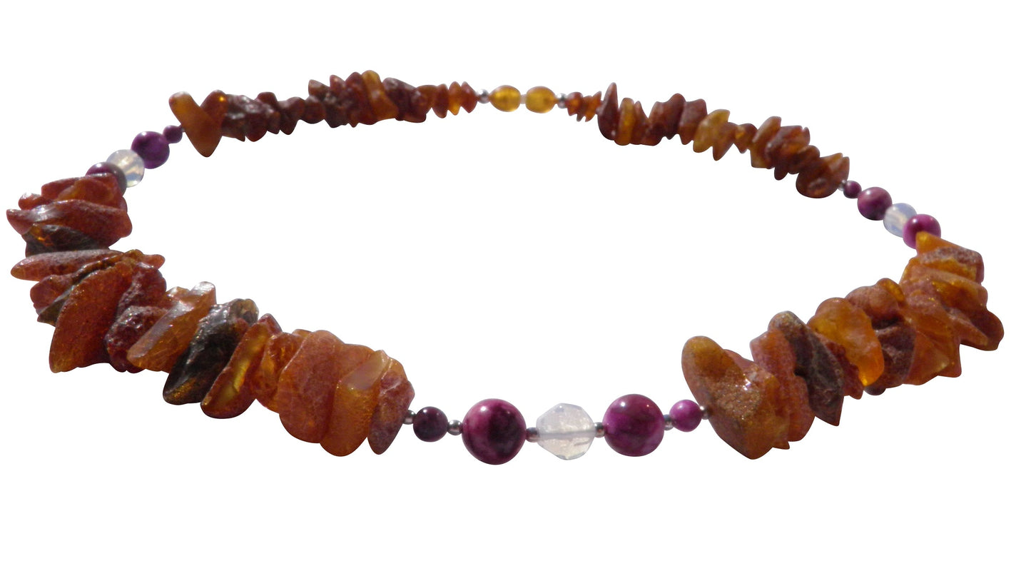 Bernsteinkette für den Hund mit Mondstein und  Sugilith Länge 48cm