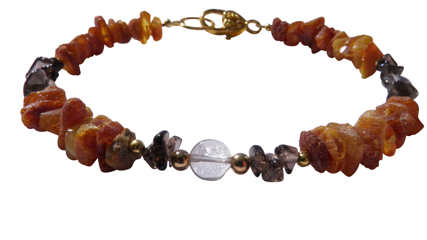 Bernsteinkette Hund mit Rauchquarz Länge 30cm