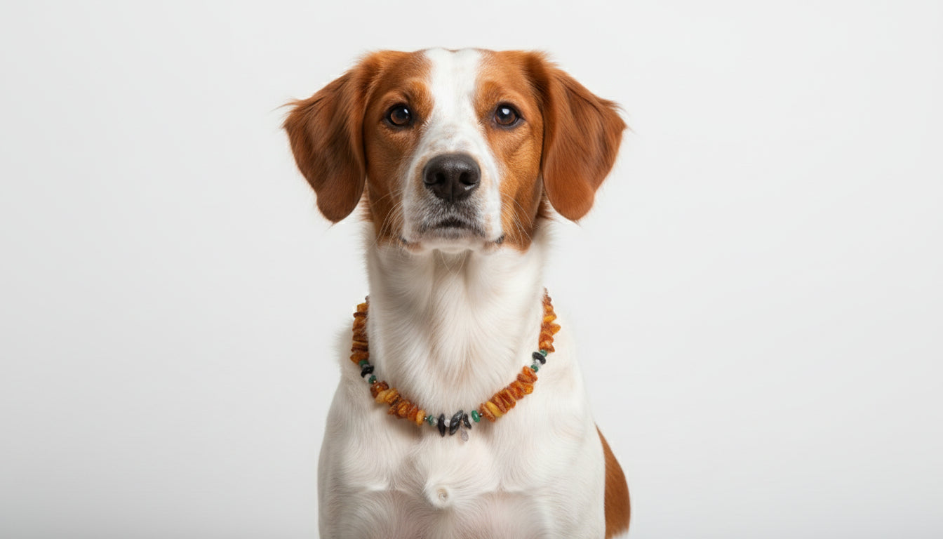 Hunde Bernsteinkette mit Edelsteinen Länge 40cm
