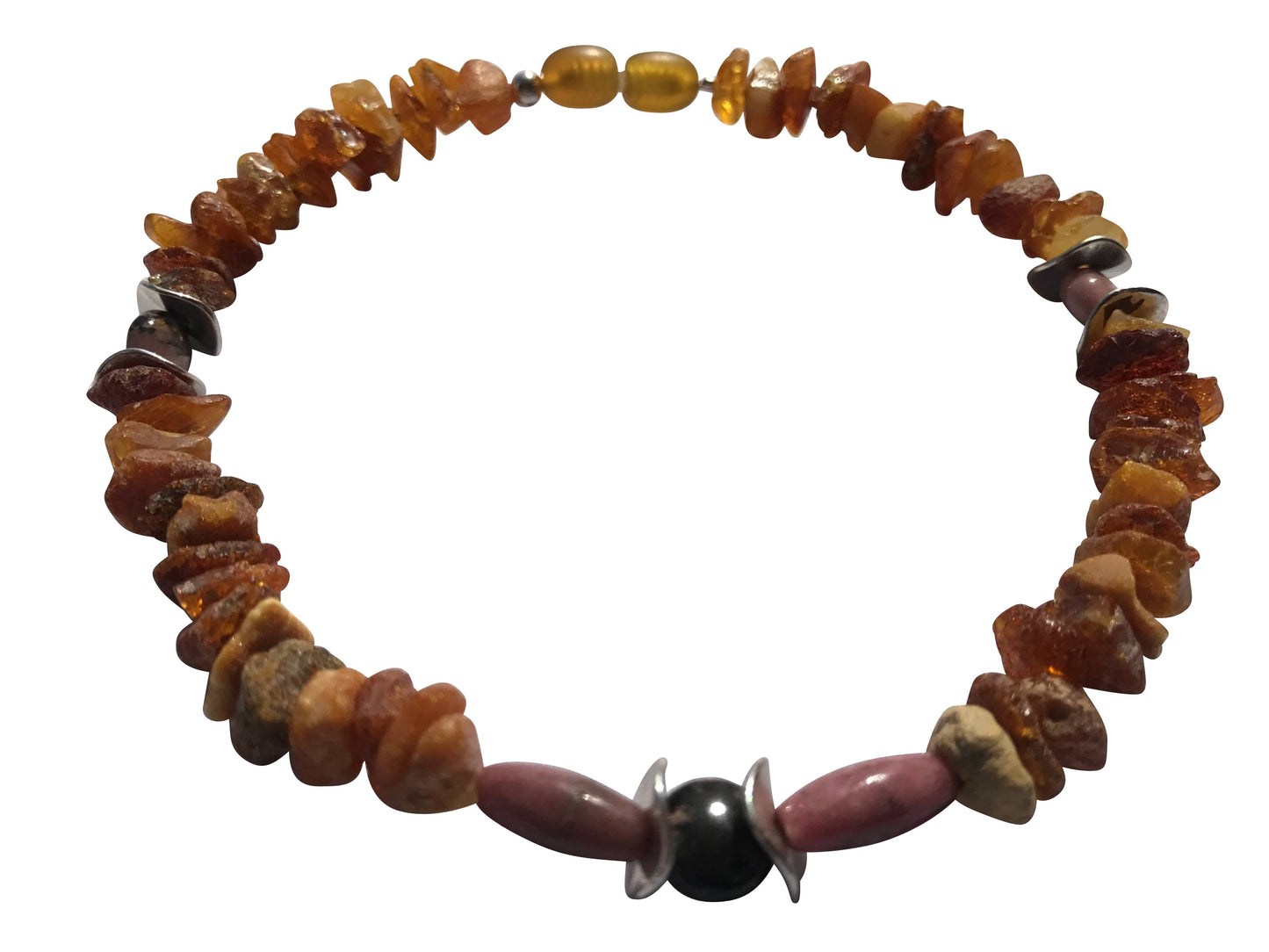 Bernsteinkette Hund mit Rhodonit Länge 26cm