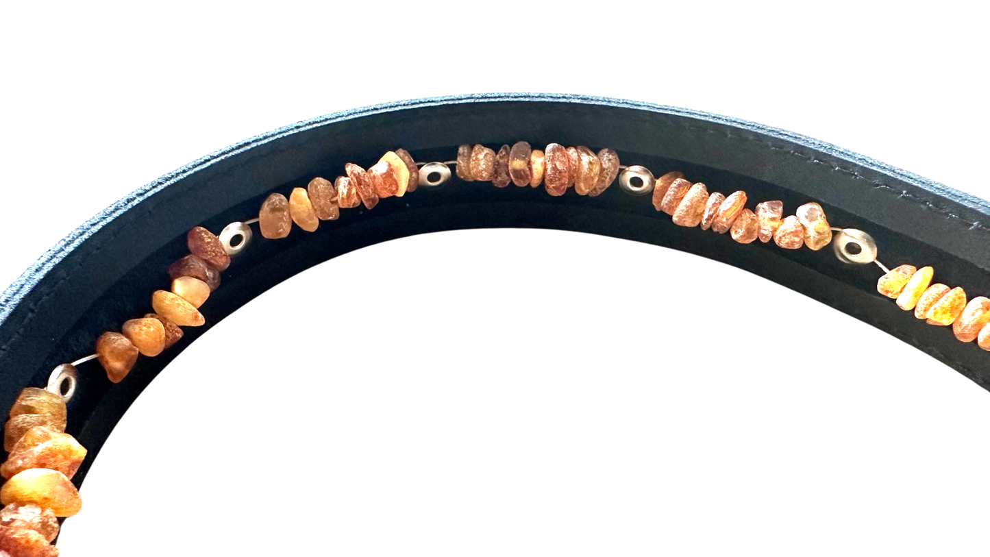 Hunde Lederhalsband mit integrierter Bernsteinkette