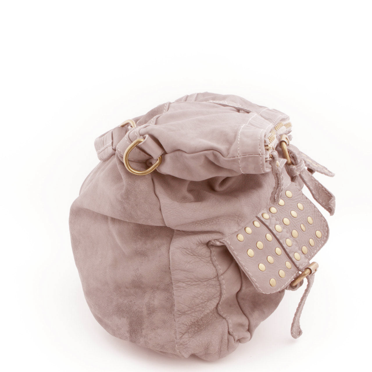 Leder Tasche mit 2 Taschen Nieten Beige