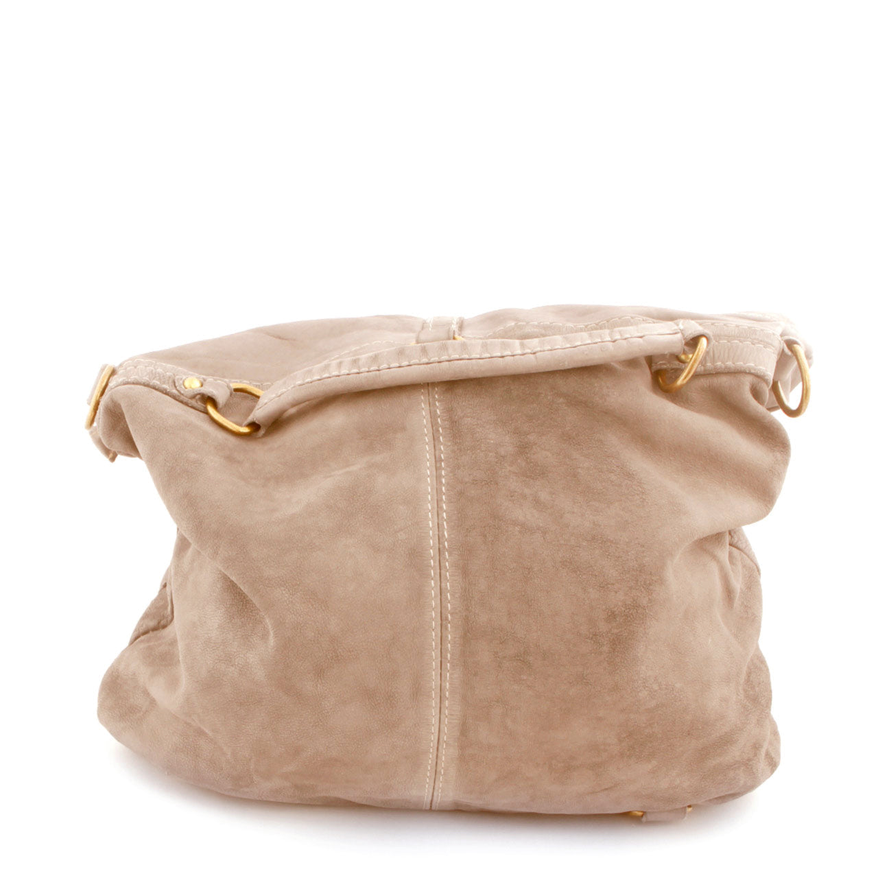 Leder Tasche mit 2 Taschen Nieten Beige