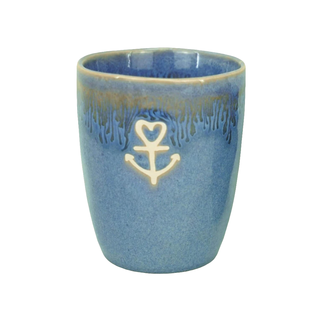 Stoneware Becher "Anker" blau