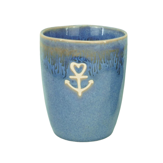 Stoneware Becher "Anker" blau